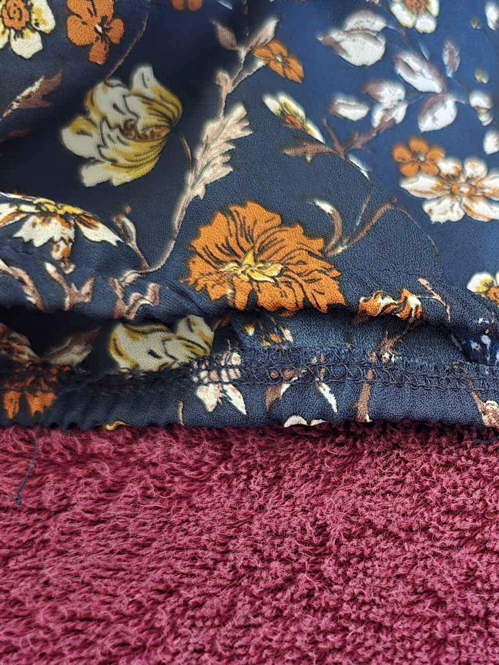 Sara Michelle Navy Floral Top with Orange and Cream Flowers